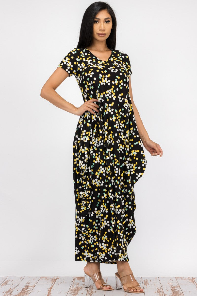 HH645X-PD - PLUS SIZE SHORT SLEEVE MAXI DRESS