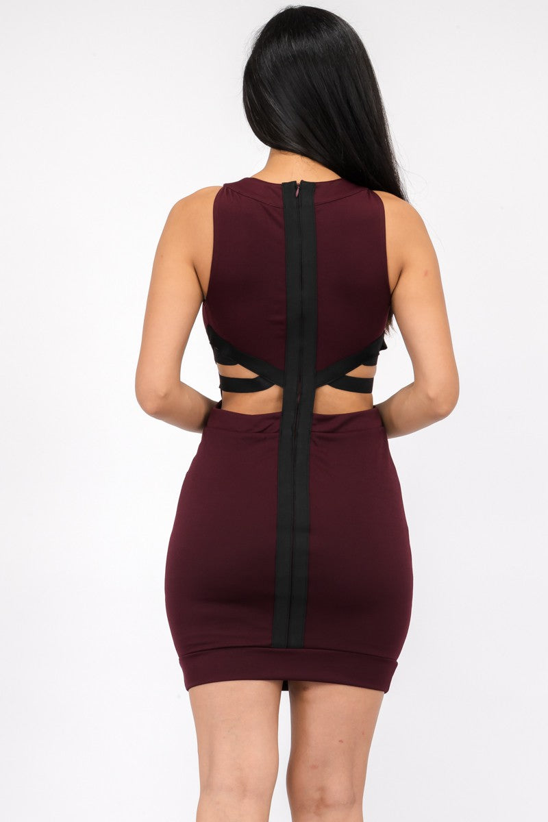 IDA374-CRK - CUT OUT BANDAGE MINI DRESS