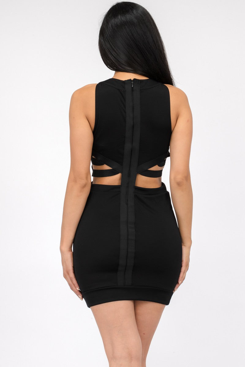 IDA374-CRK - CUT OUT BANDAGE MINI DRESS