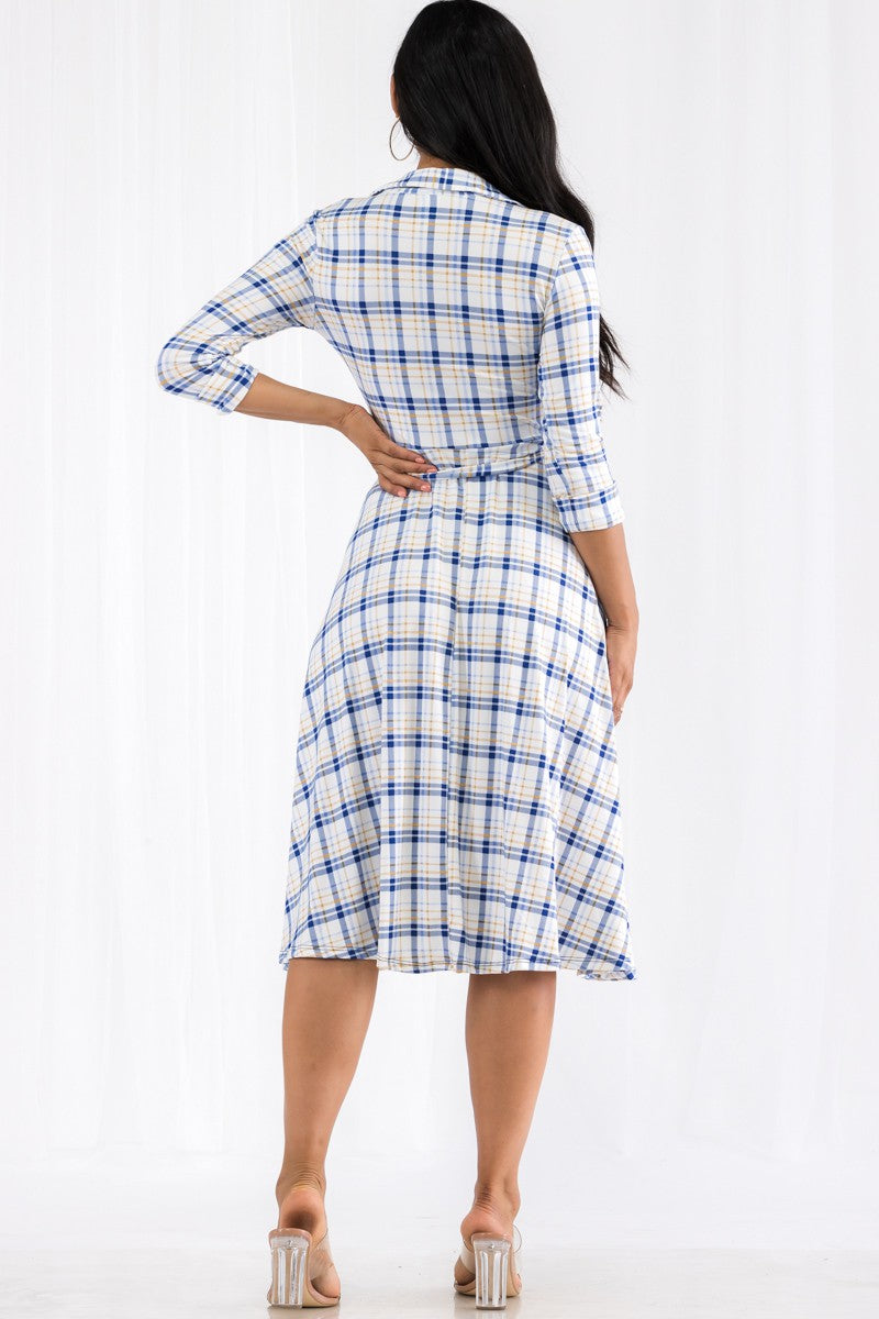 HH649X-PLAID - MIDI BUTTON FRONT DRESS