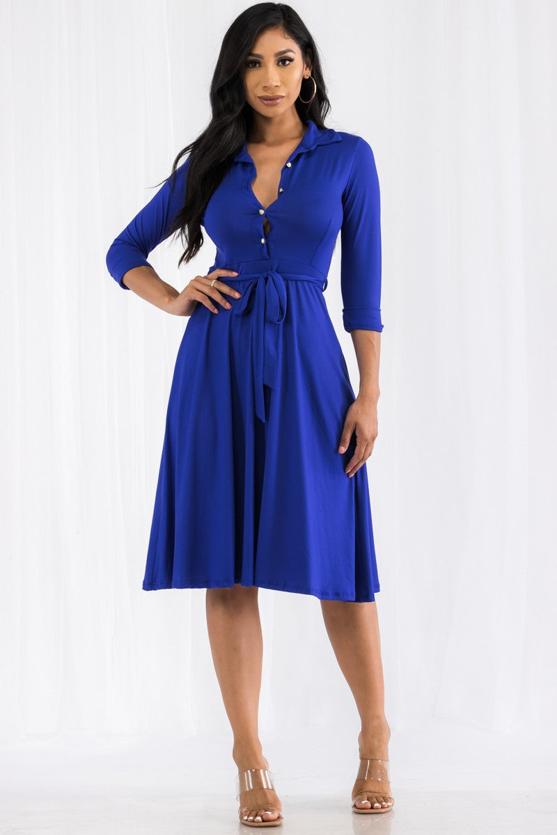 HH649R-SL - MIDI BUTTON FRONT DRESS