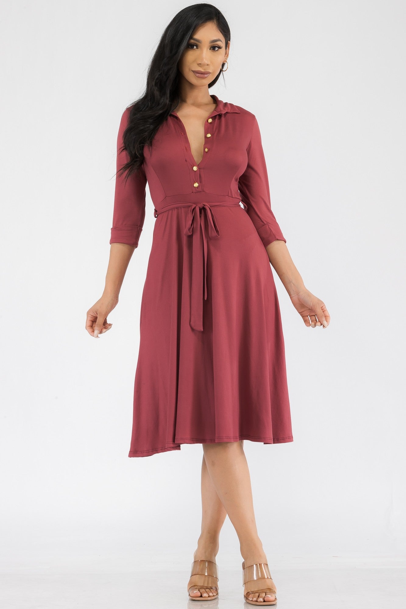 HH649R-SL - MIDI BUTTON FRONT DRESS