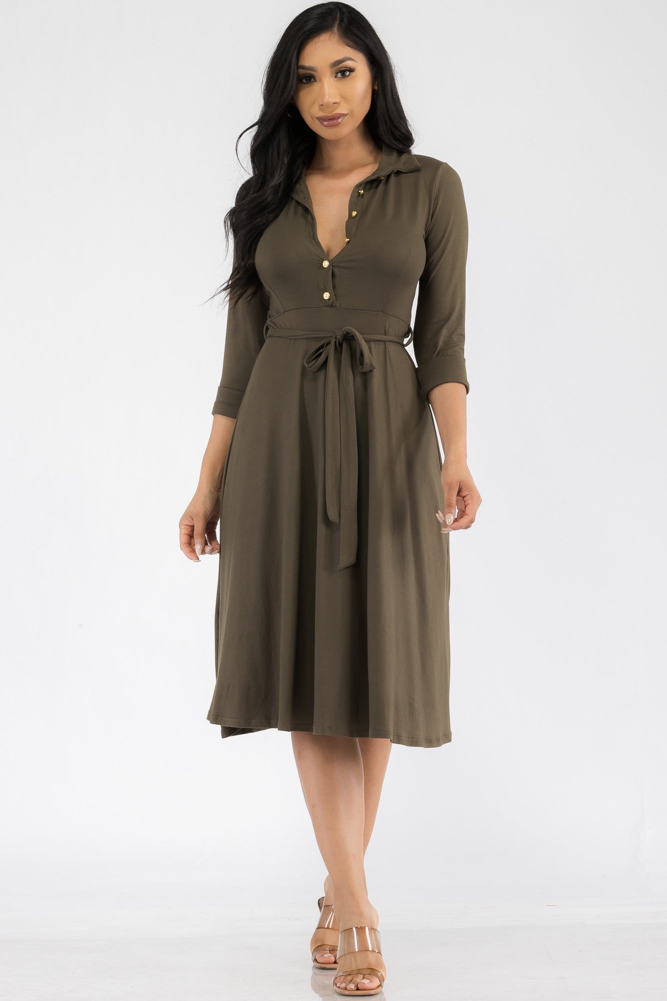 HH649X-SL - MIDI BUTTON FRONT DRESS