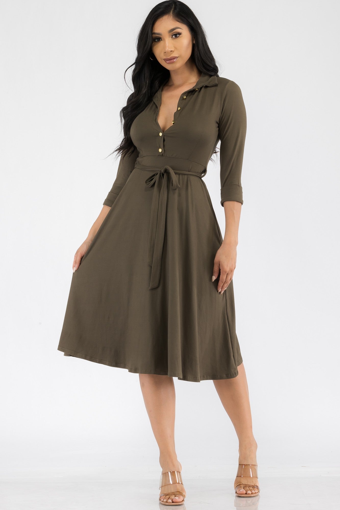 HH649R-SL - MIDI BUTTON FRONT DRESS