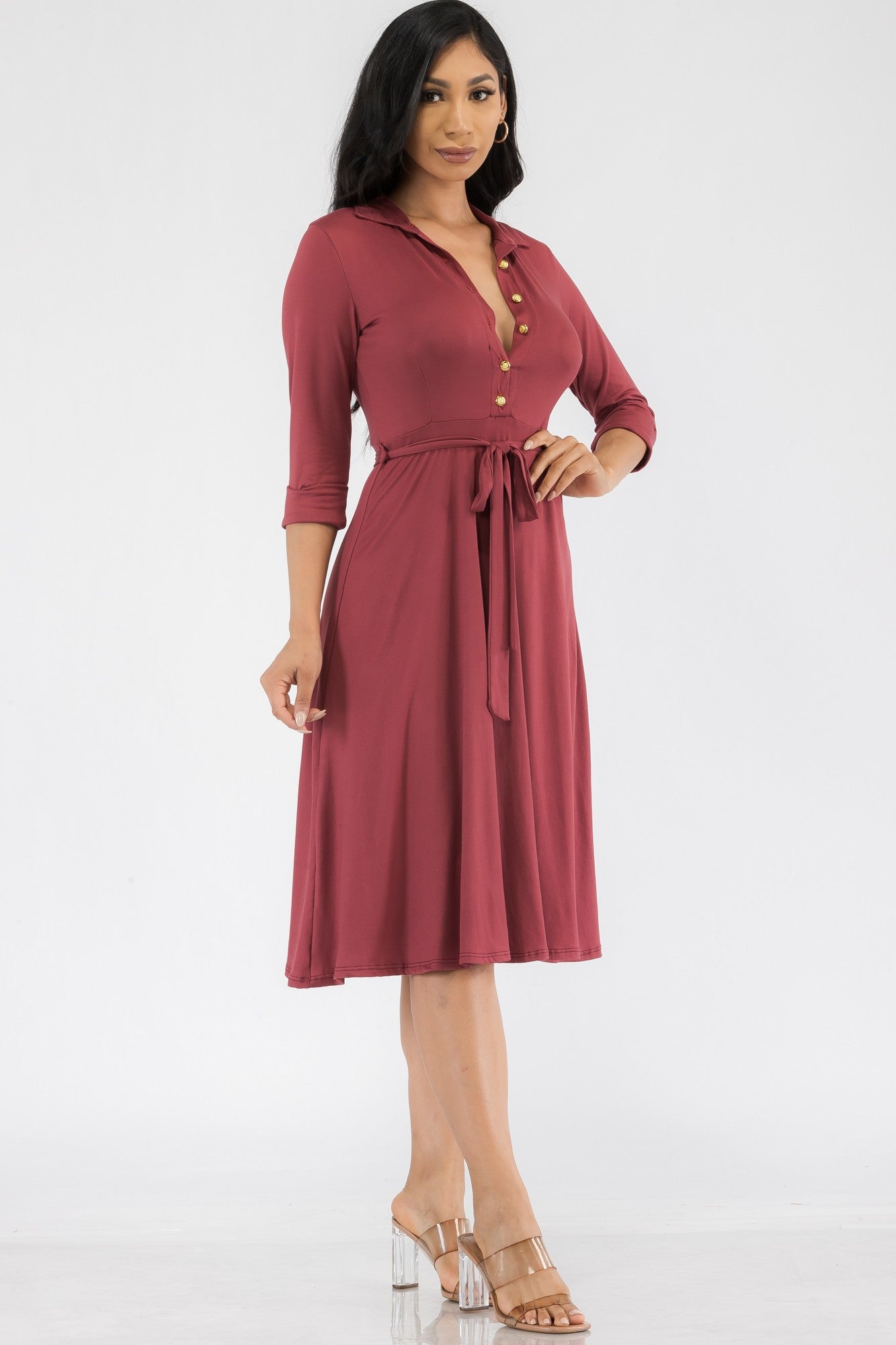 HH649R-SL - MIDI BUTTON FRONT DRESS