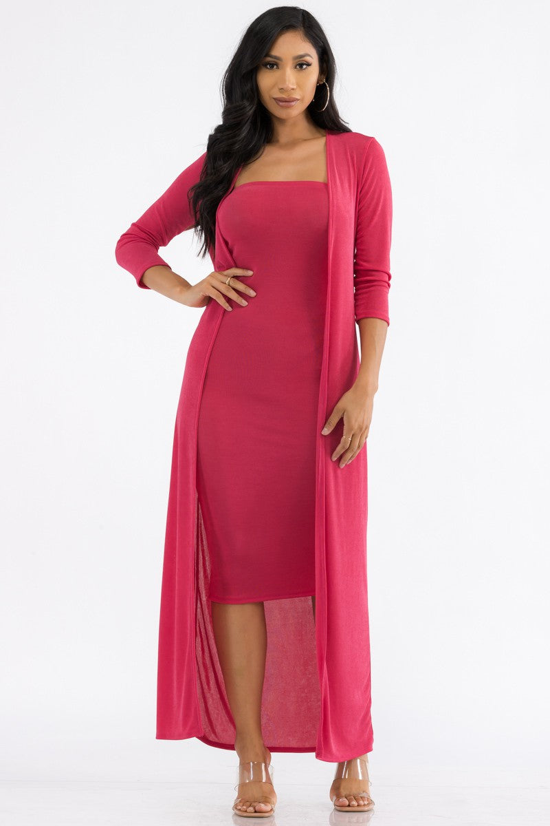 HH636R-SOLID - 2 PC TUBE DRESS AND DUSTER