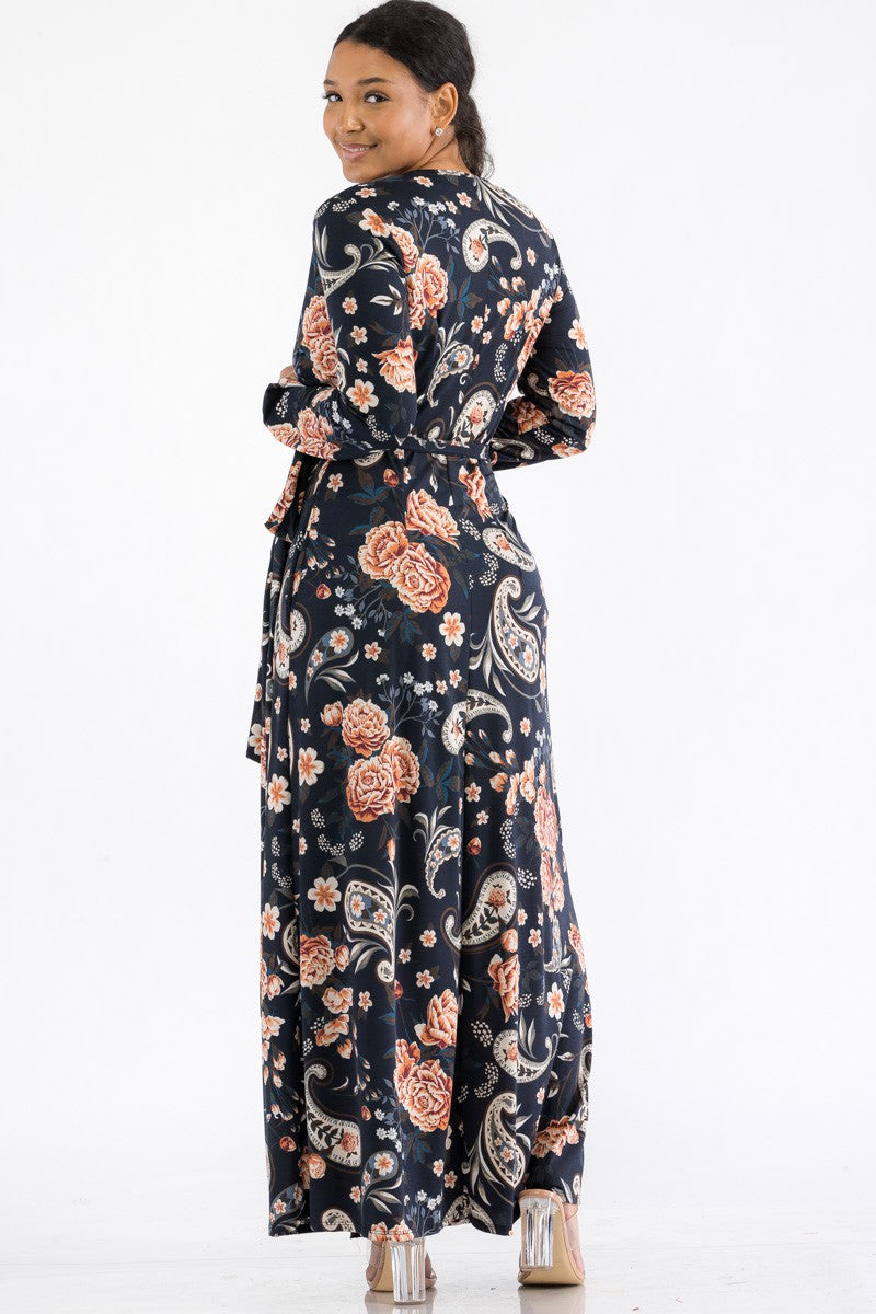 HH548R-PAISLEY - LONG SLEEVE MAXI DRESS