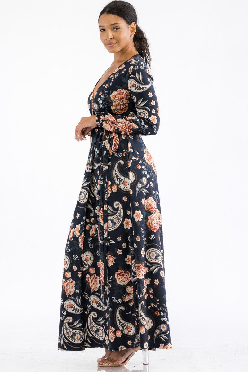 HH548R-PAISLEY - LONG SLEEVE MAXI DRESS