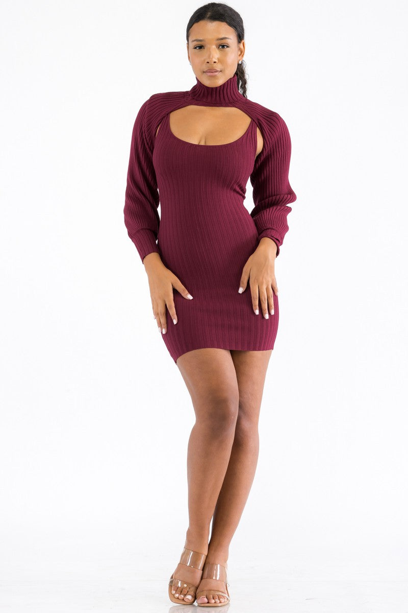 22625 - 2PC LONG SLEEVE CROP SWEATER AND DRESS