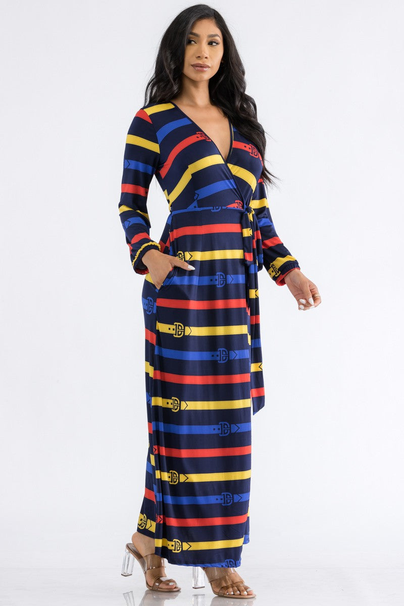 HH548R-BELT - LONG SLEEVE MAXI DRESS