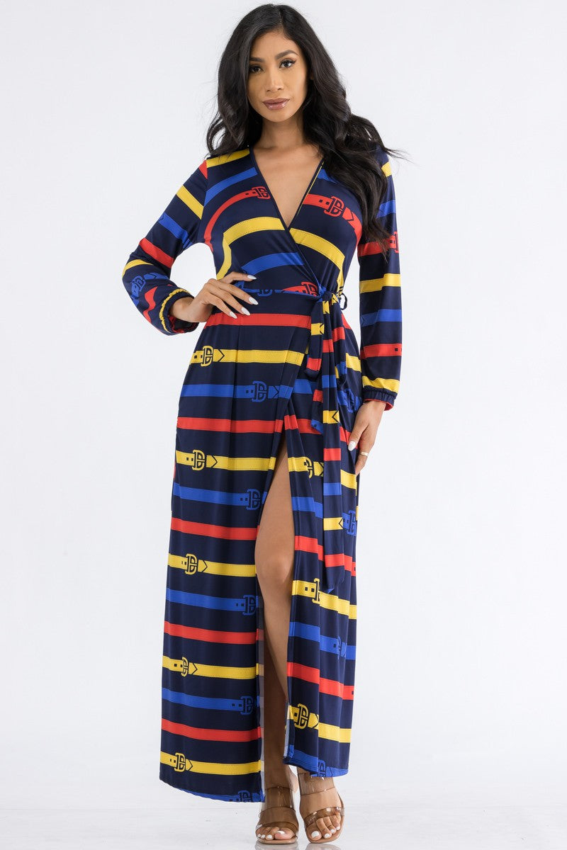 HH548R-BELT - LONG SLEEVE MAXI DRESS