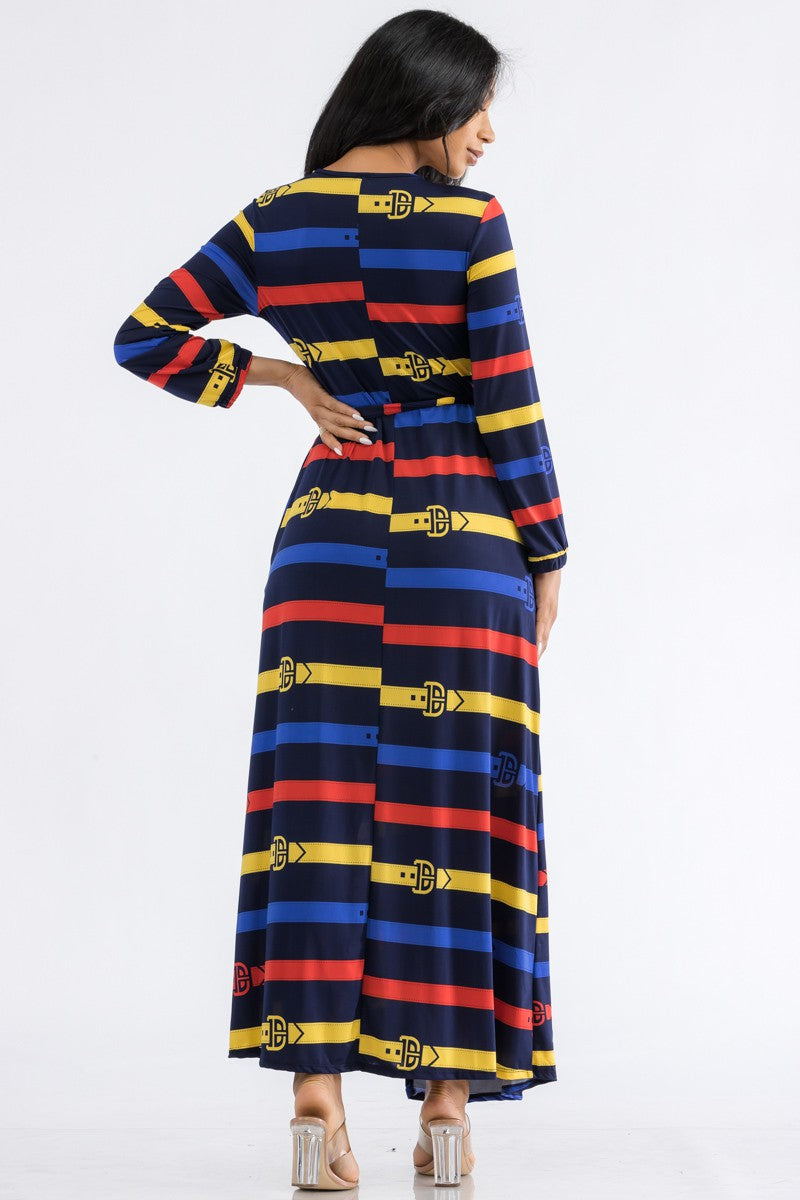 HH548R-BELT - LONG SLEEVE MAXI DRESS