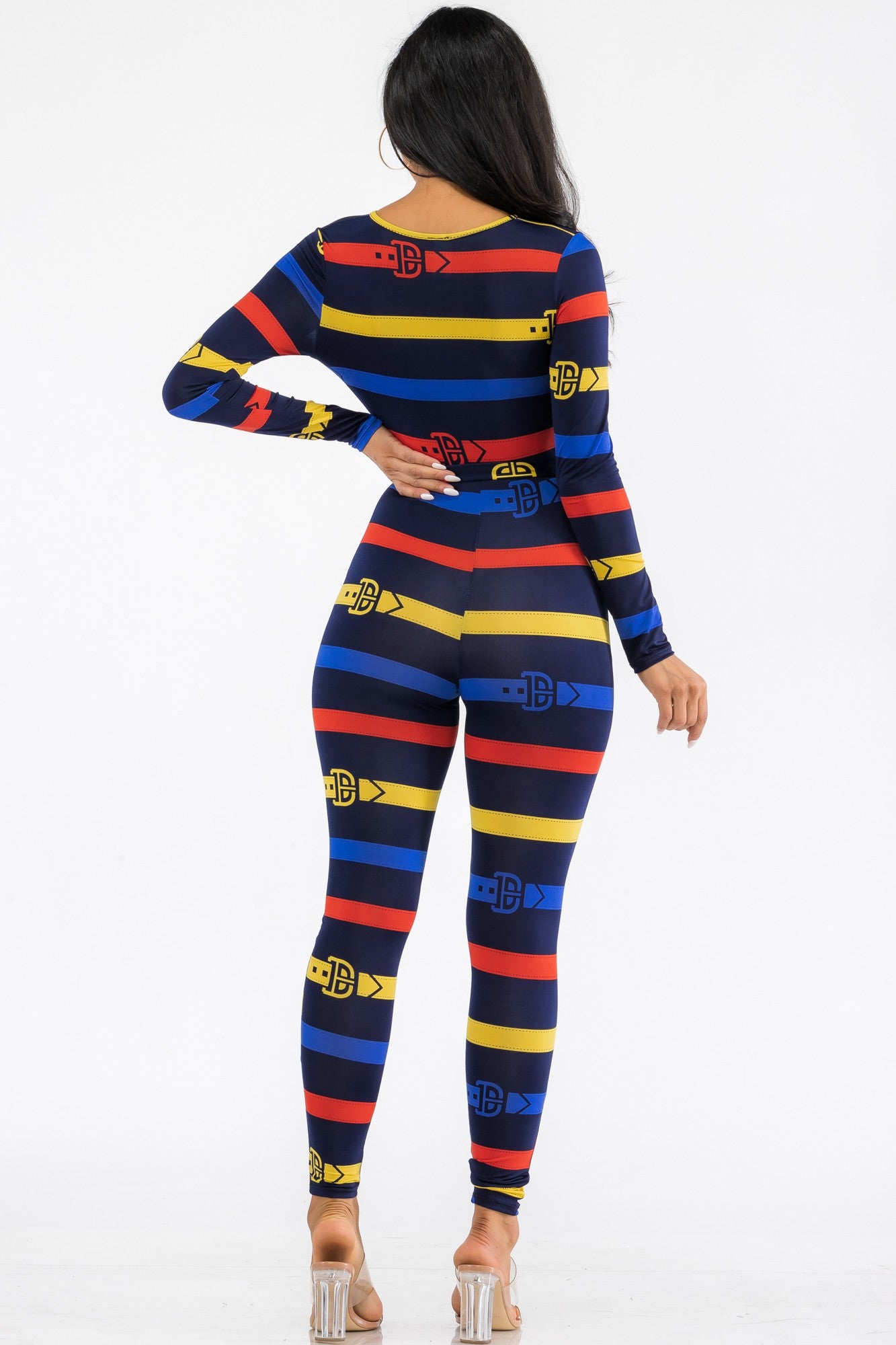 HH626X-BELT - LONG SLEEVE BODYCON JUMPSUIT