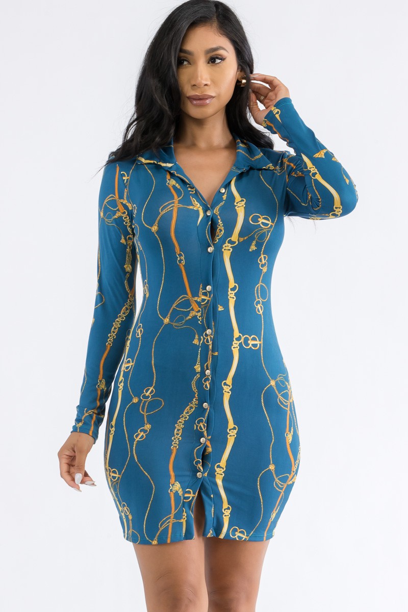 HH664X-CHAIN - PLUS SIZE BUTTON DOWN MINI DRESS
