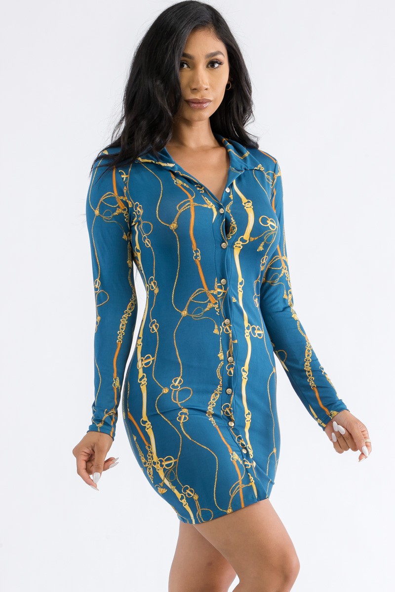 HH664X-CHAIN - PLUS SIZE BUTTON DOWN MINI DRESS