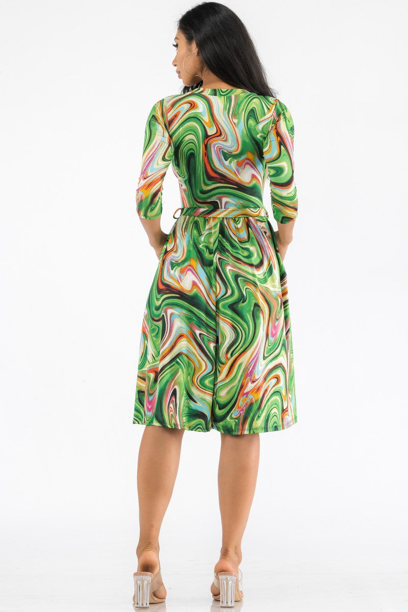 HH710R-SWIRL - MIDI WRAP DRESS