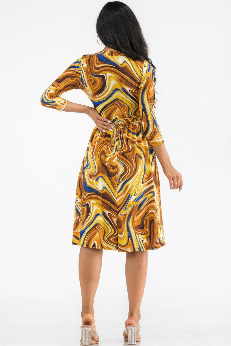 HH710R-SWIRL - MIDI WRAP DRESS