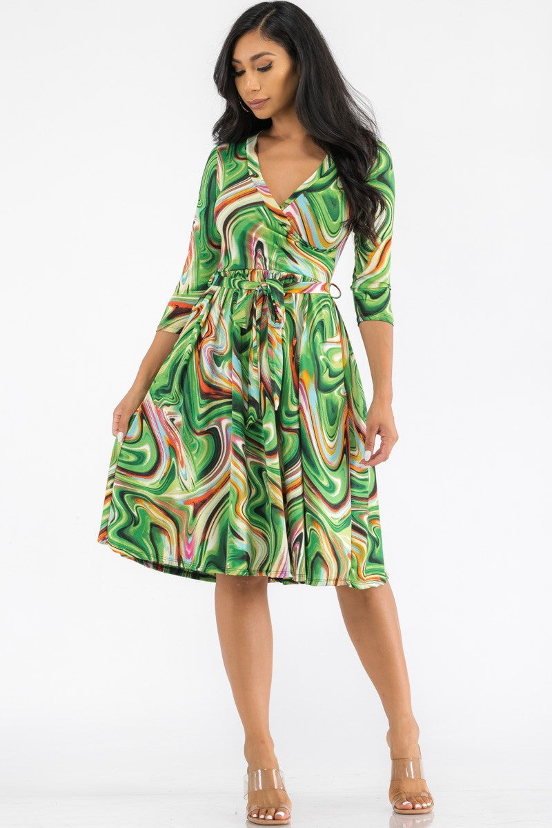 HH710R-SWIRL - MIDI WRAP DRESS