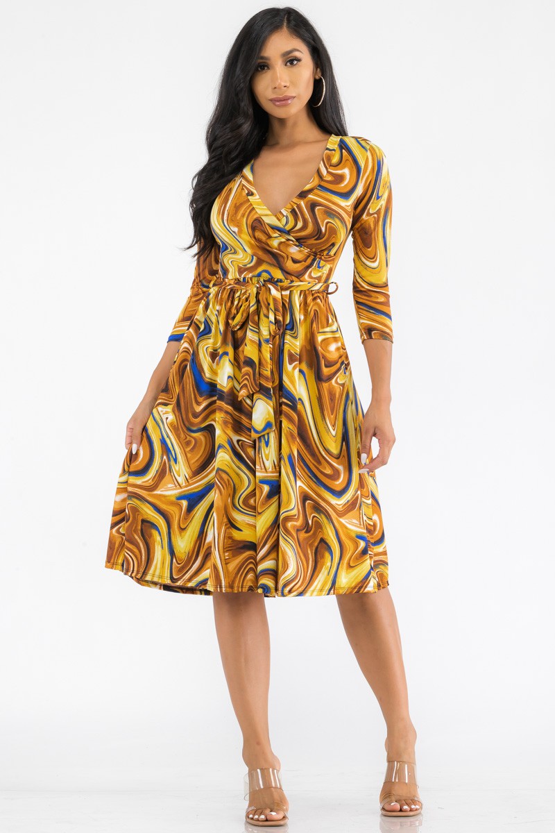 HH710R-SWIRL - MIDI WRAP DRESS