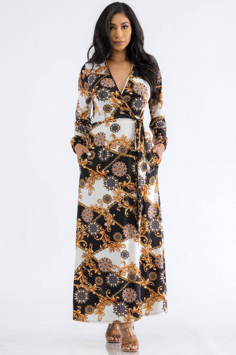 HH548R-BAROQ - LONG SLEEVE MAXI DRESS