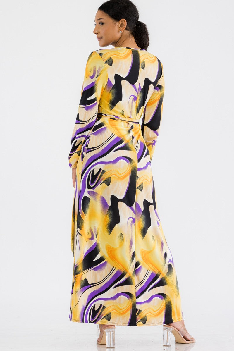 HH548R-SWIRL - LONG SLEEVE MAXI DRESS