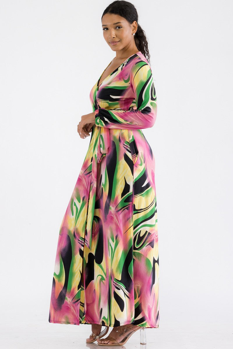 HH548R-SWIRL - LONG SLEEVE MAXI DRESS