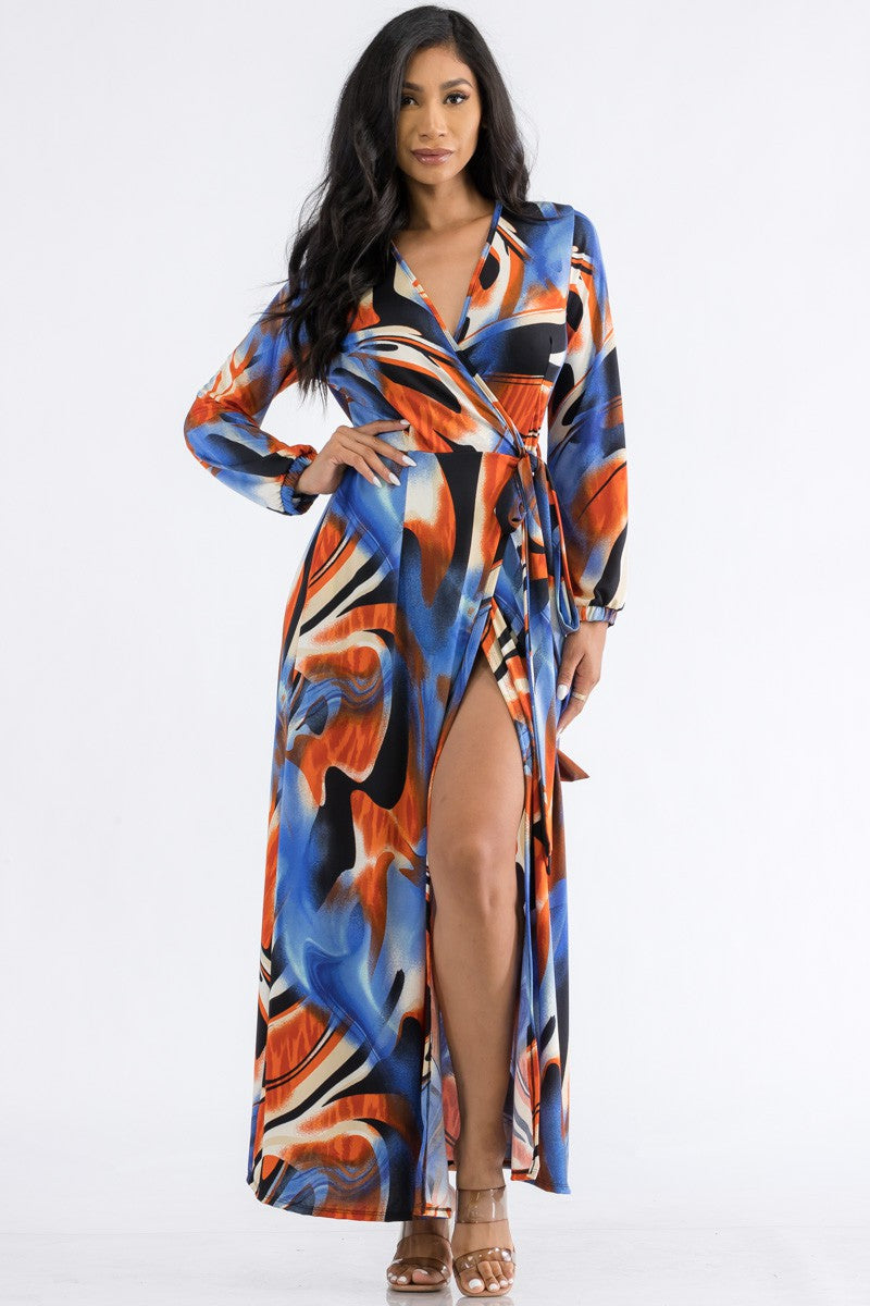 HH548R-SWIRL - LONG SLEEVE MAXI DRESS