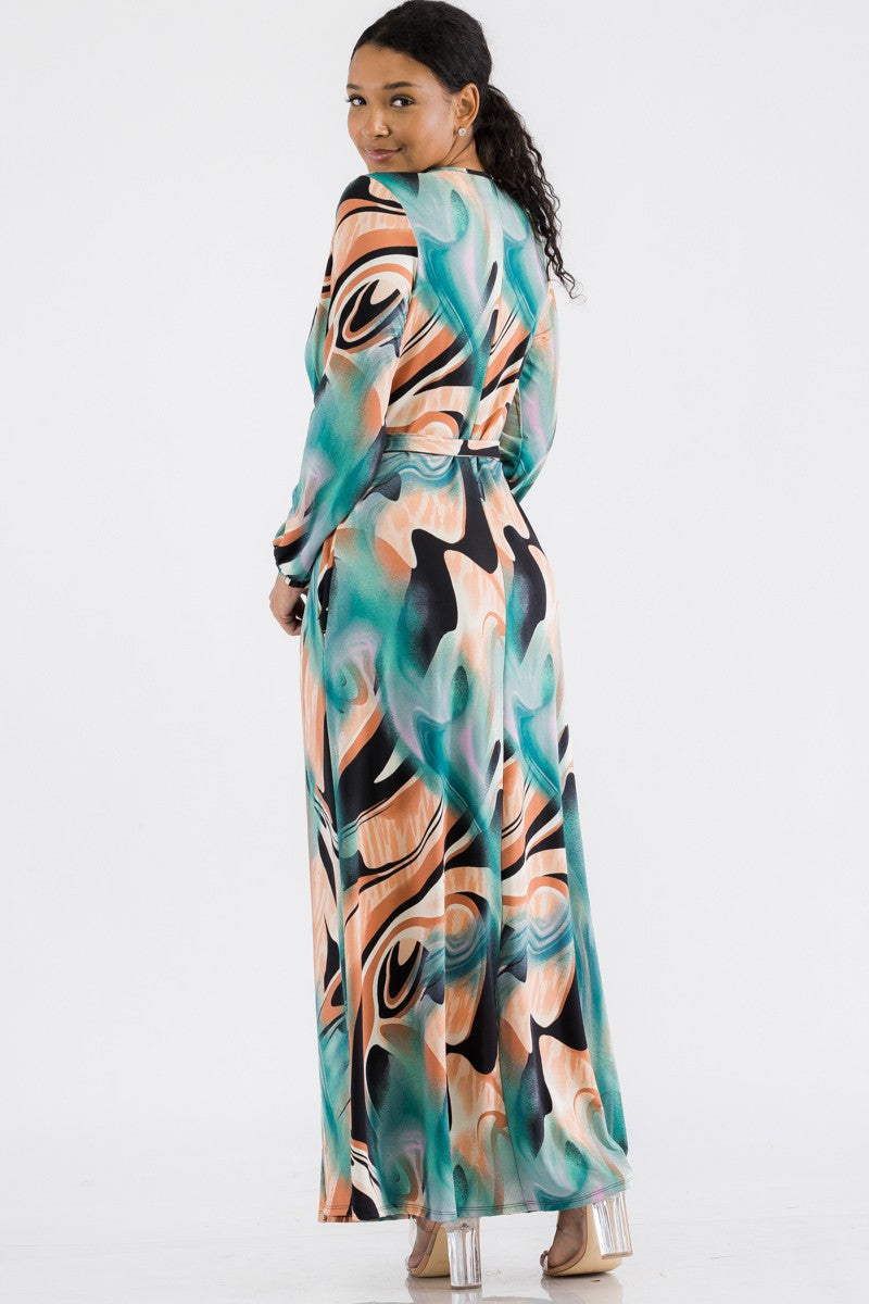 HH548R-SWIRL - LONG SLEEVE MAXI DRESS