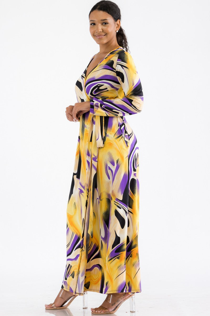 HH548R-SWIRL - LONG SLEEVE MAXI DRESS