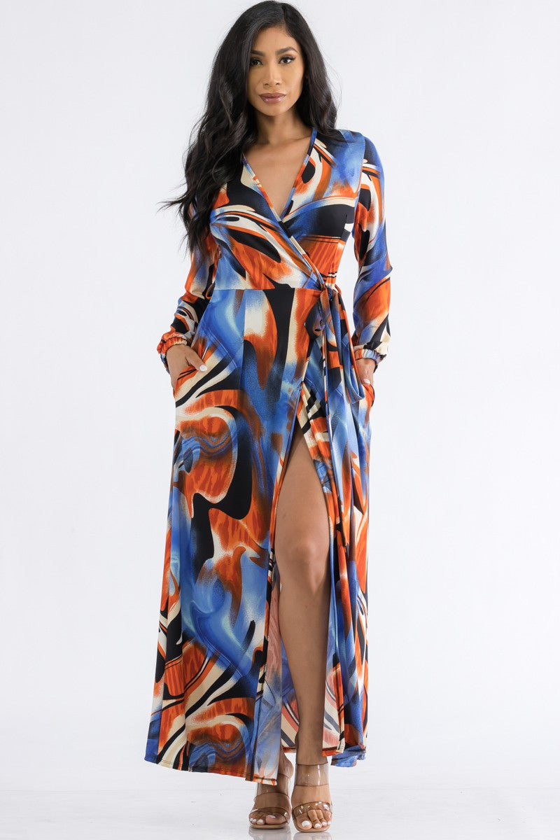 HH548R-SWIRL - LONG SLEEVE MAXI DRESS