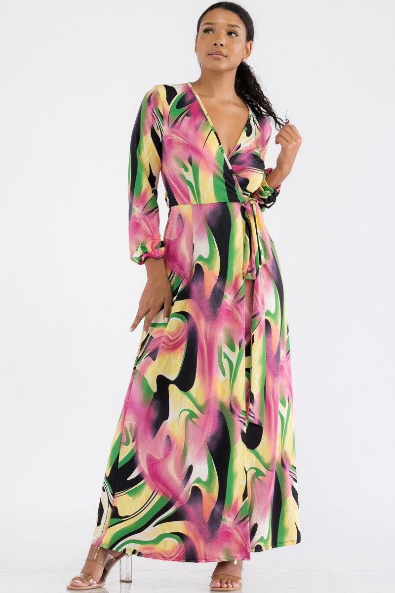 HH548R-SWIRL - LONG SLEEVE MAXI DRESS