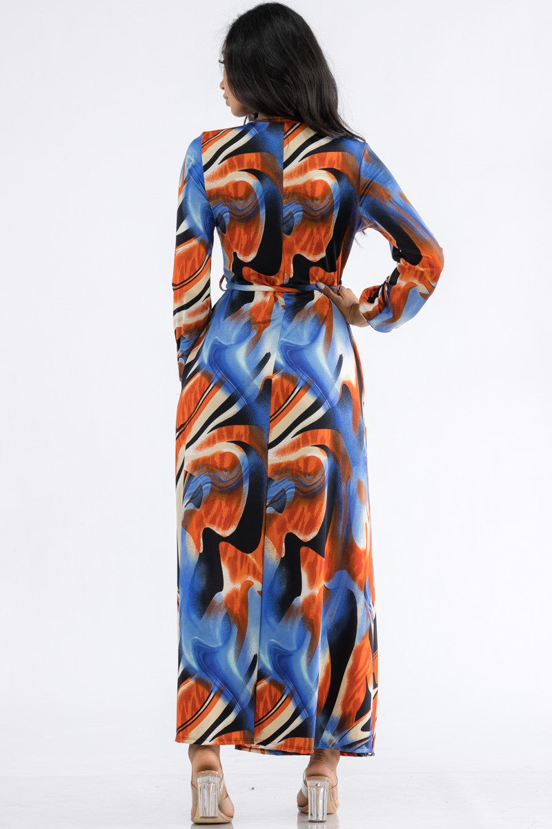 HH548R-SWIRL - LONG SLEEVE MAXI DRESS