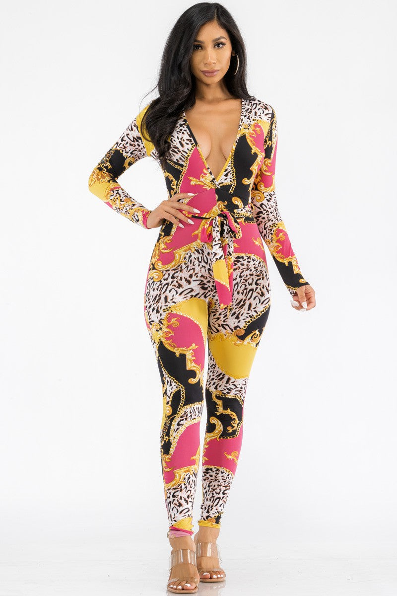 HH626X-LEOBAROQ - LONG SLEEVE BODYCON JUMPSUIT