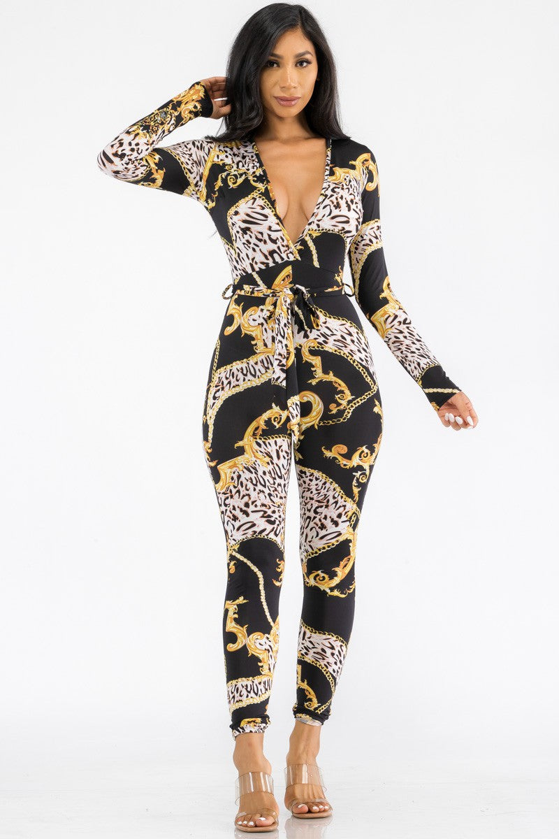 HH626X-LEOBAROQ - LONG SLEEVE BODYCON JUMPSUIT