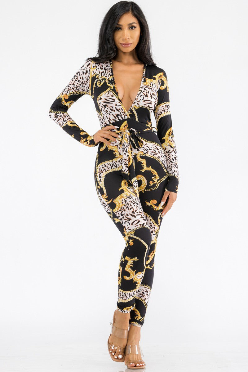 HH626X-LEOBAROQ - LONG SLEEVE BODYCON JUMPSUIT