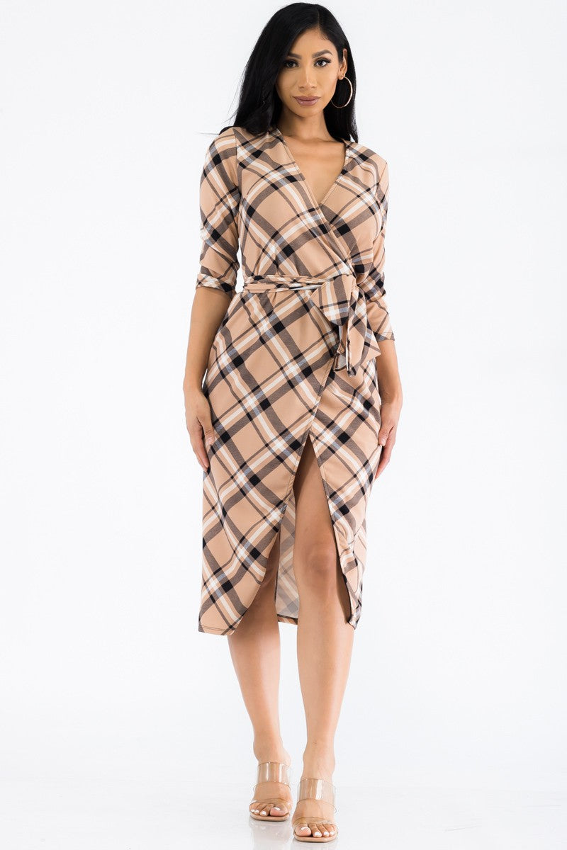 HH535X-PLAID - MIDI WRAP DRESS