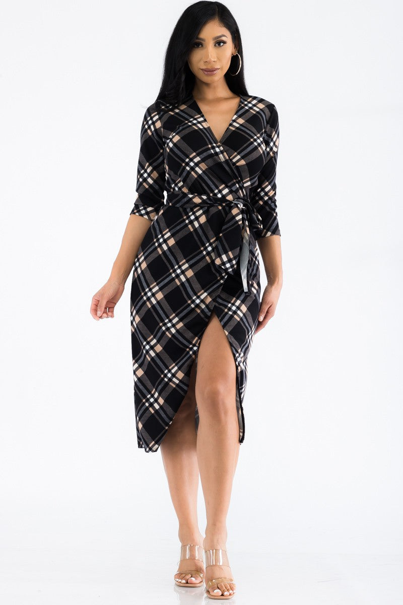 HH535X-PLAID - VESTIDO CRUZADO MIDI