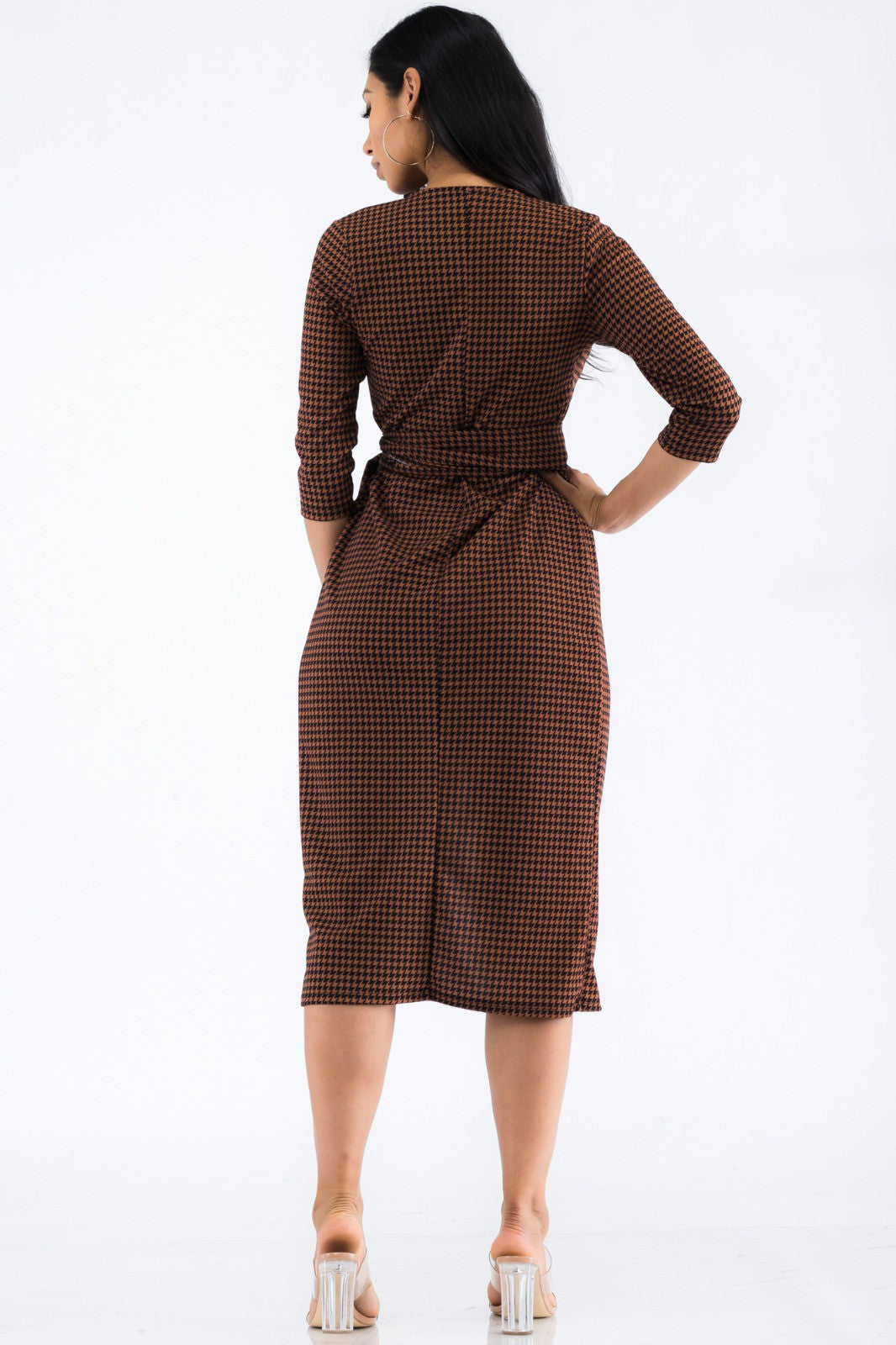 HH535X-HOUNDSTOOTH - MIDI WRAP DRESS