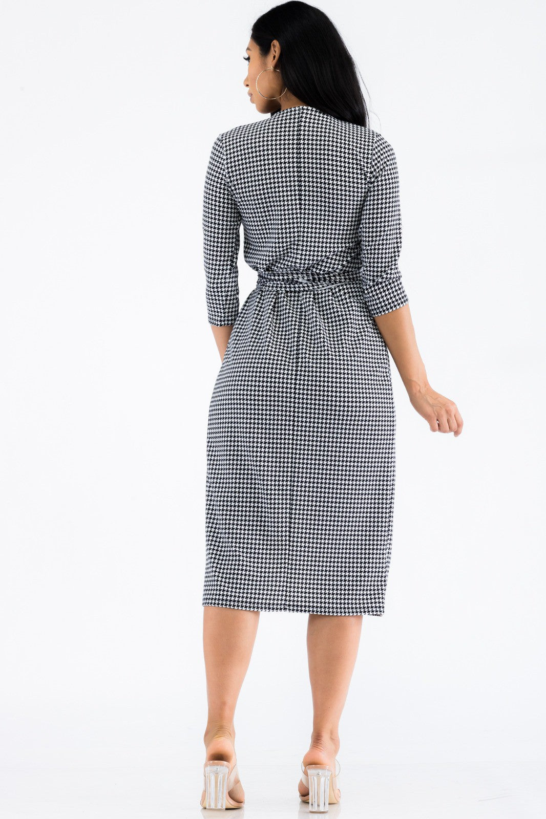 HH535R-HOUNDSTOOTH - MIDI WRAP DRESS