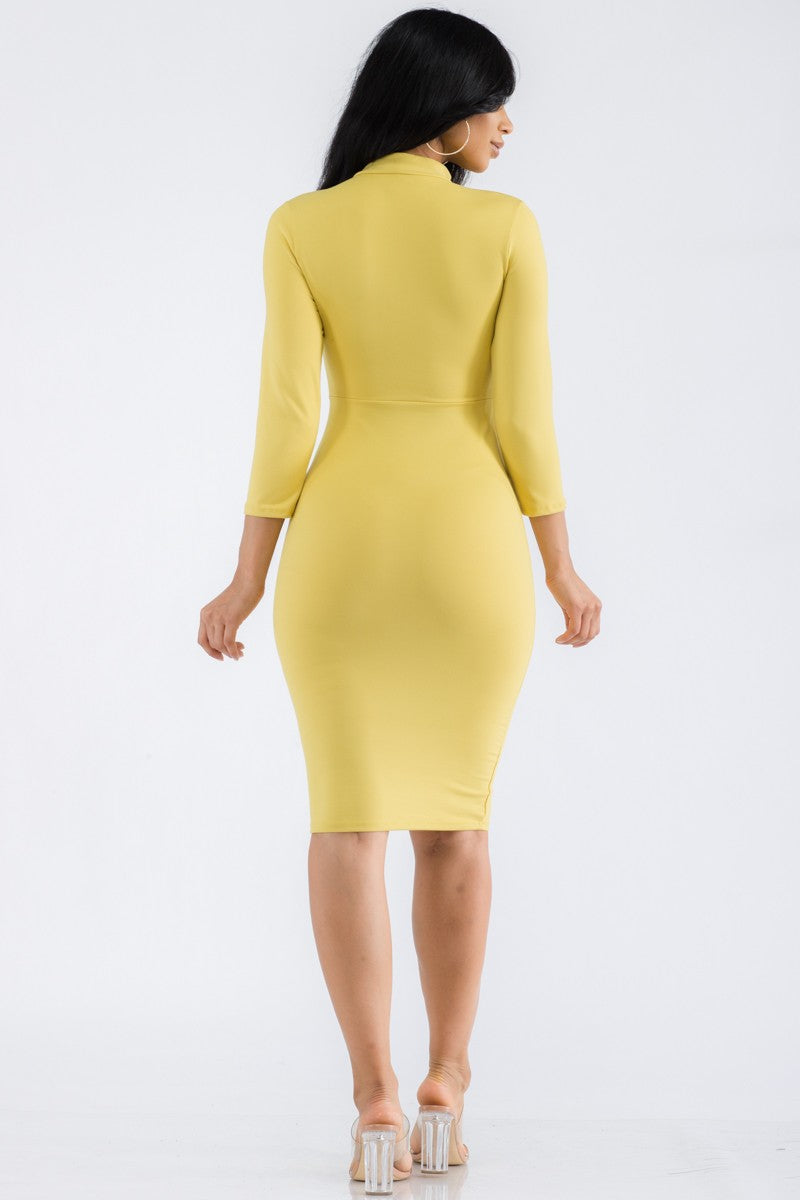 HH619X-SL - BODYCON ZIP MIDI DRESS