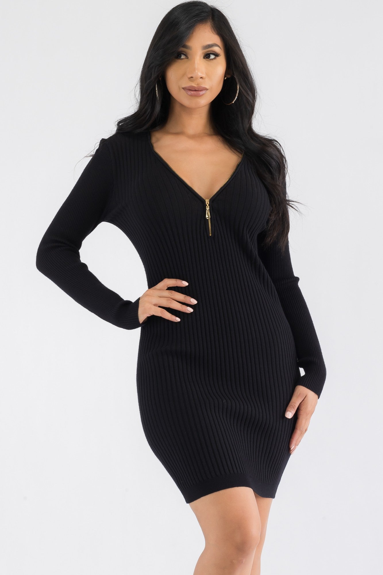 CH126X-LS - LONG SLEEVE RIBBED MINI DRESS