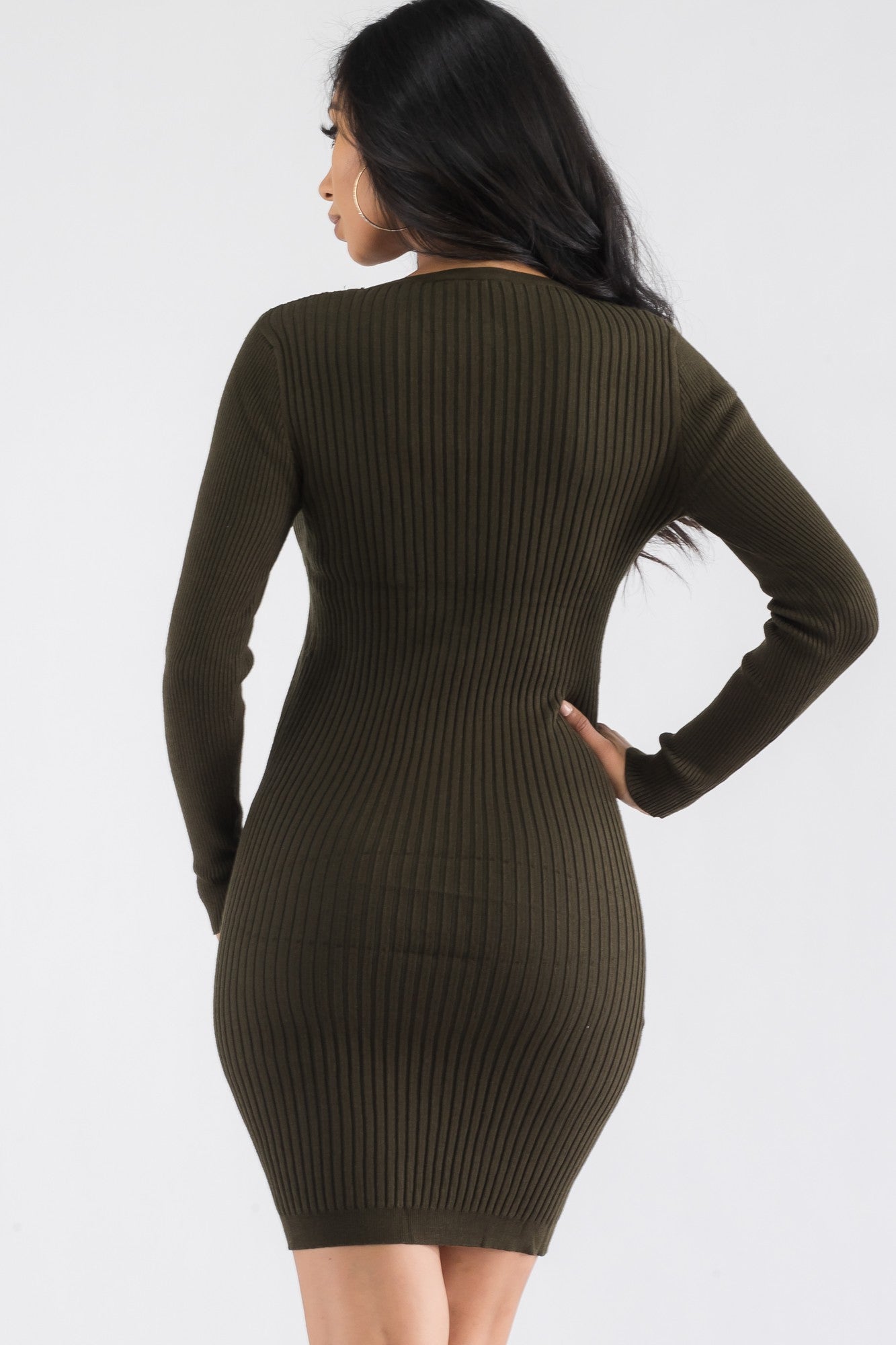 CH126X-LS - LONG SLEEVE RIBBED MINI DRESS