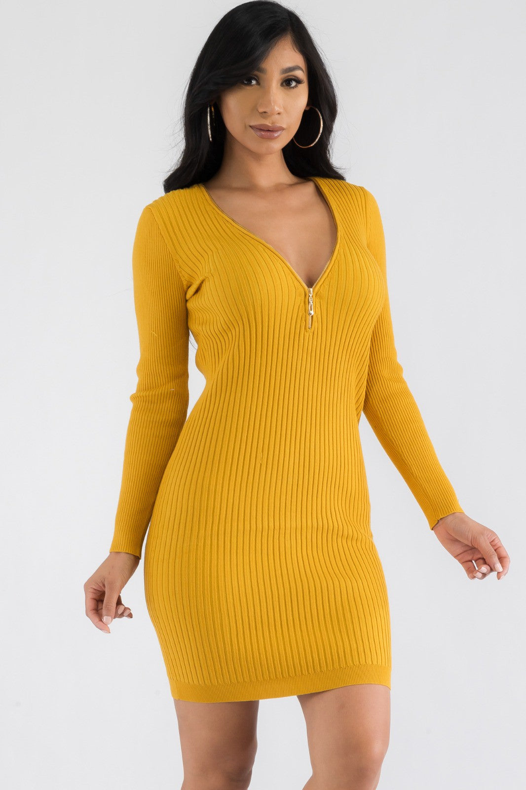 CH126X-LS - LONG SLEEVE RIBBED MINI DRESS