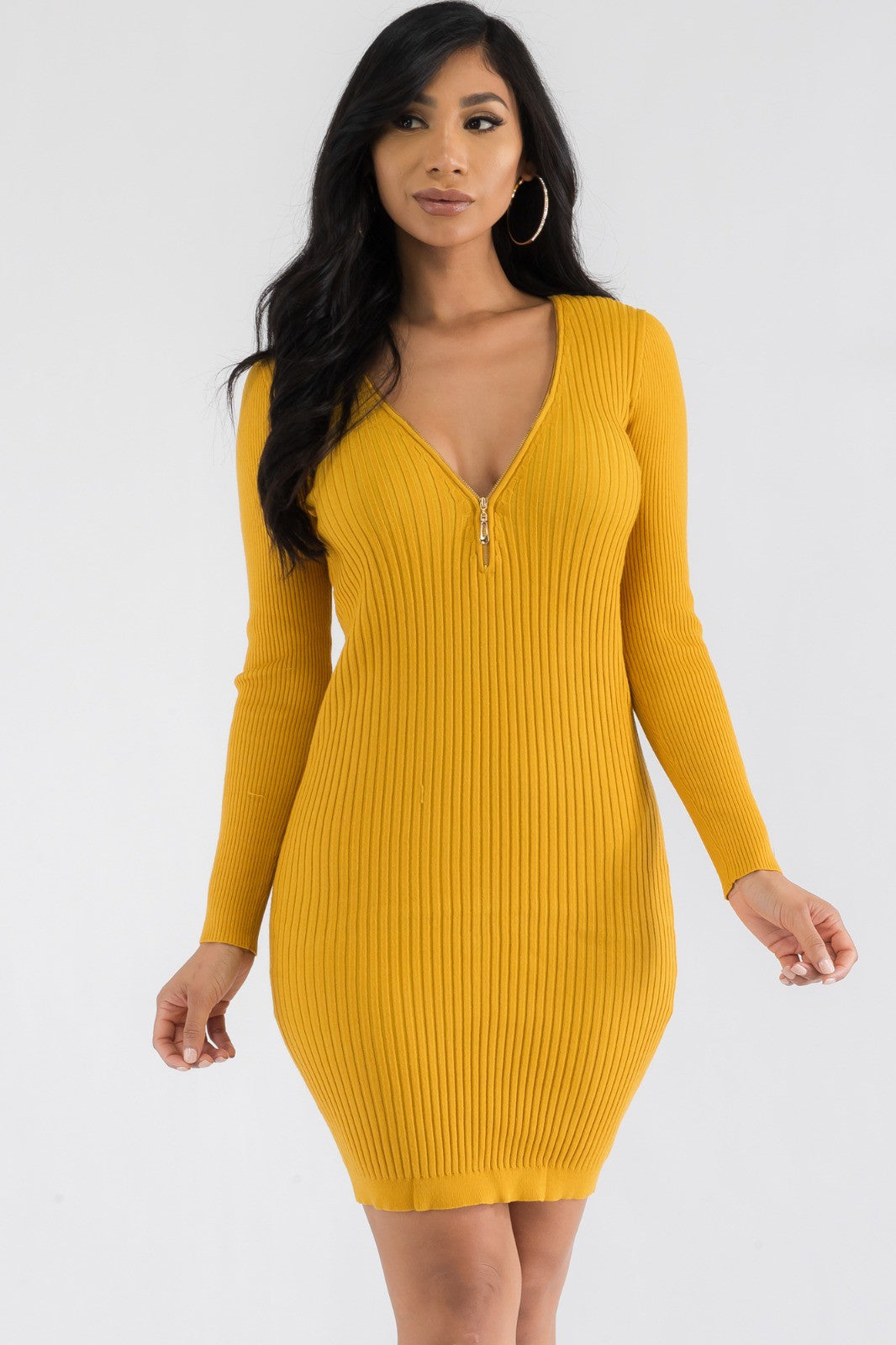 CH126X-LS - LONG SLEEVE RIBBED MINI DRESS