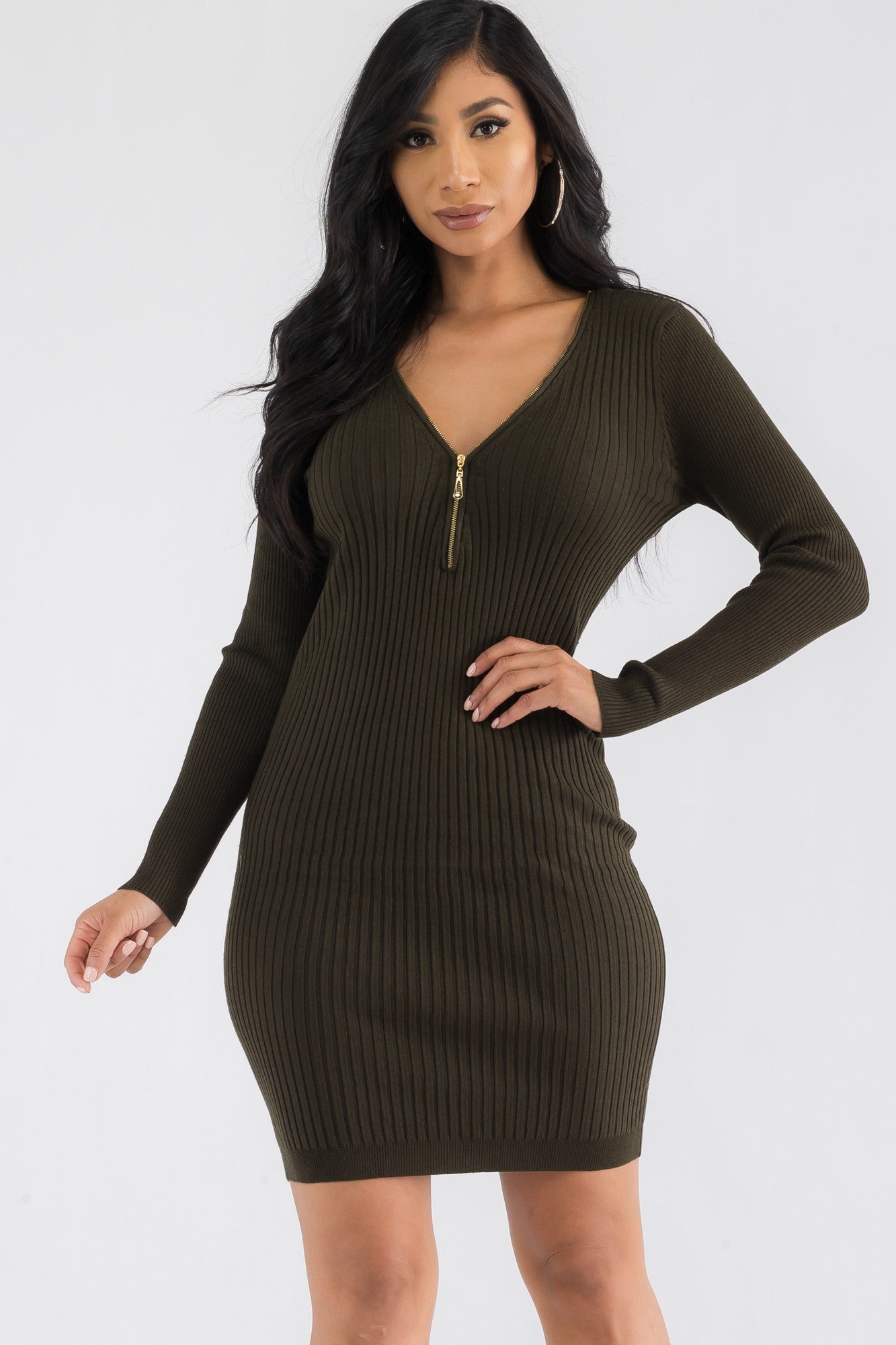 CH126X-LS - LONG SLEEVE RIBBED MINI DRESS