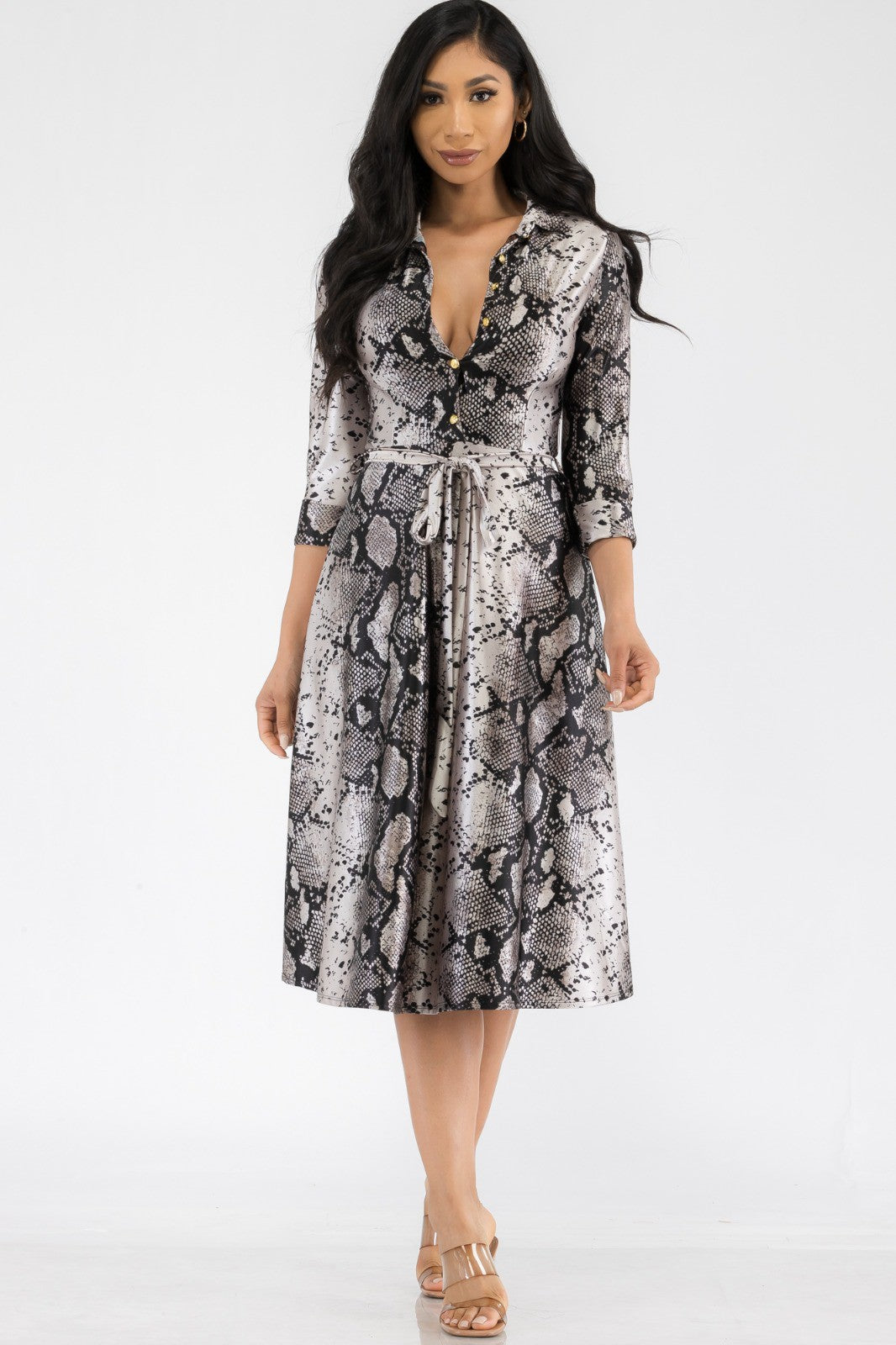 HH649X-SNAKE - MIDI BUTTON FRONT DRESS
