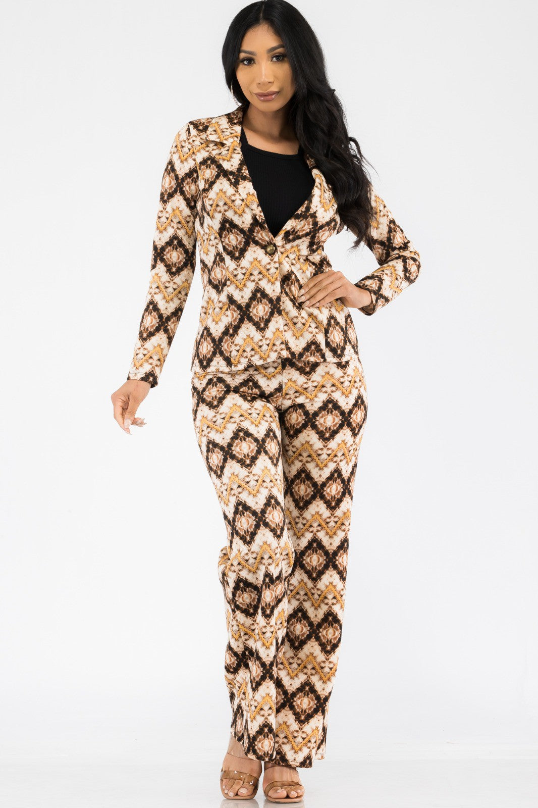 HH715R-GEOMETRIC - 2PC BLAZER AND PANT SUIT