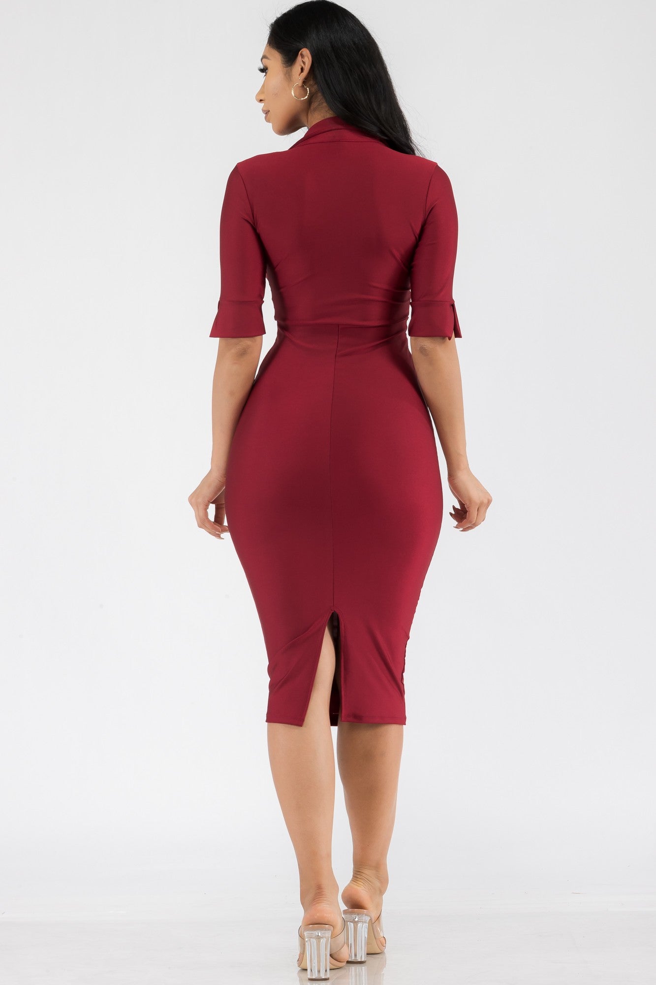 HH714X-SL - SATIN COLLAR MIDI DRESS