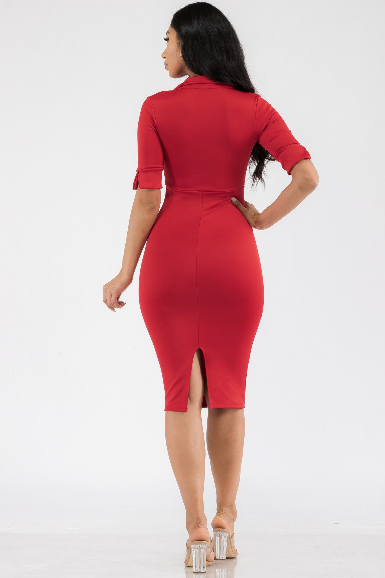 HH714R-SOL - COLLAR MIDI DRESS