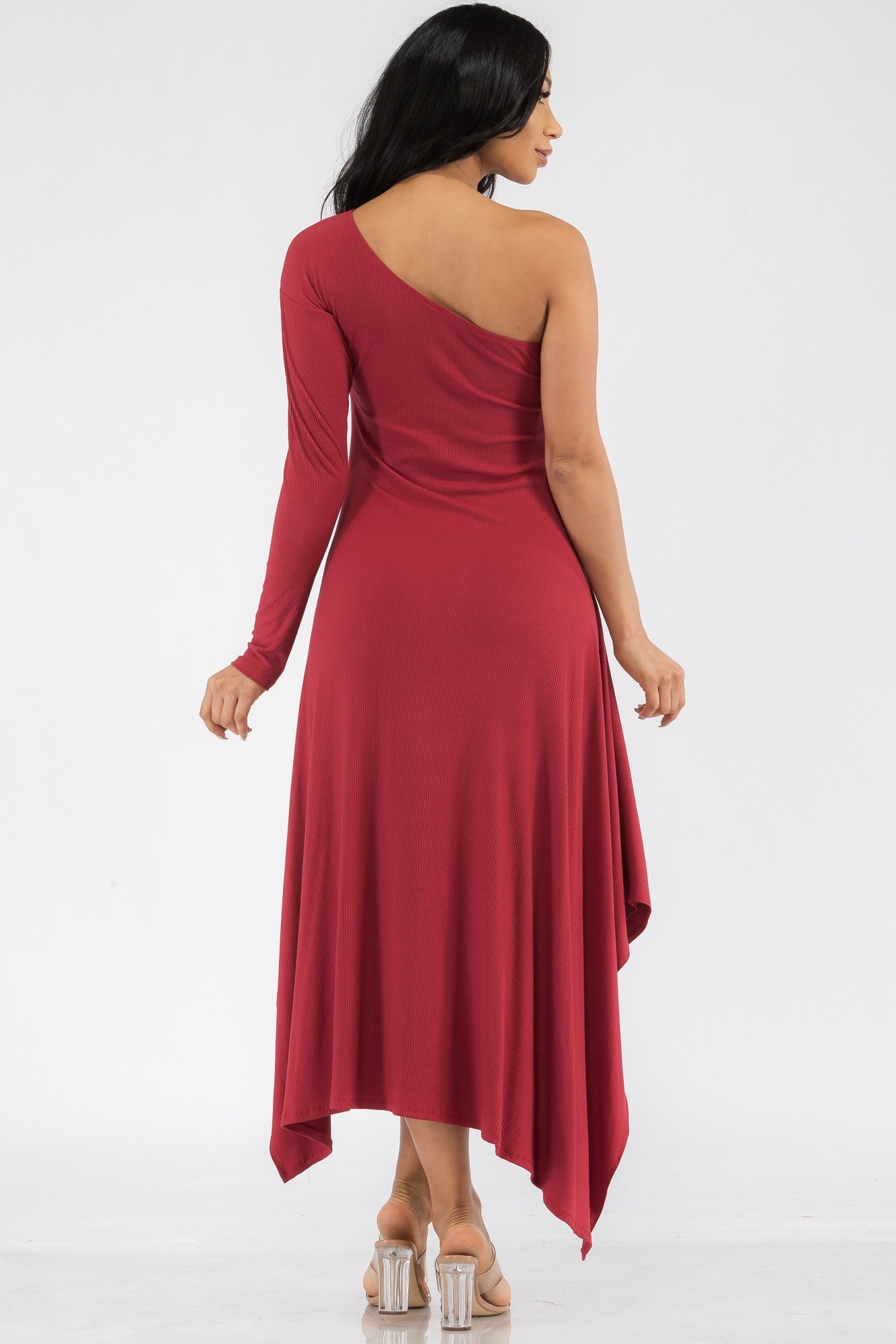 HH597R-SOL - ONE SHOULDER HIGH LOW MAXI DRESS